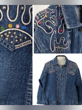 HANY Hanywear Denim Jacket Rhinestones Stud Western Y2K Retro Boho Streetwear